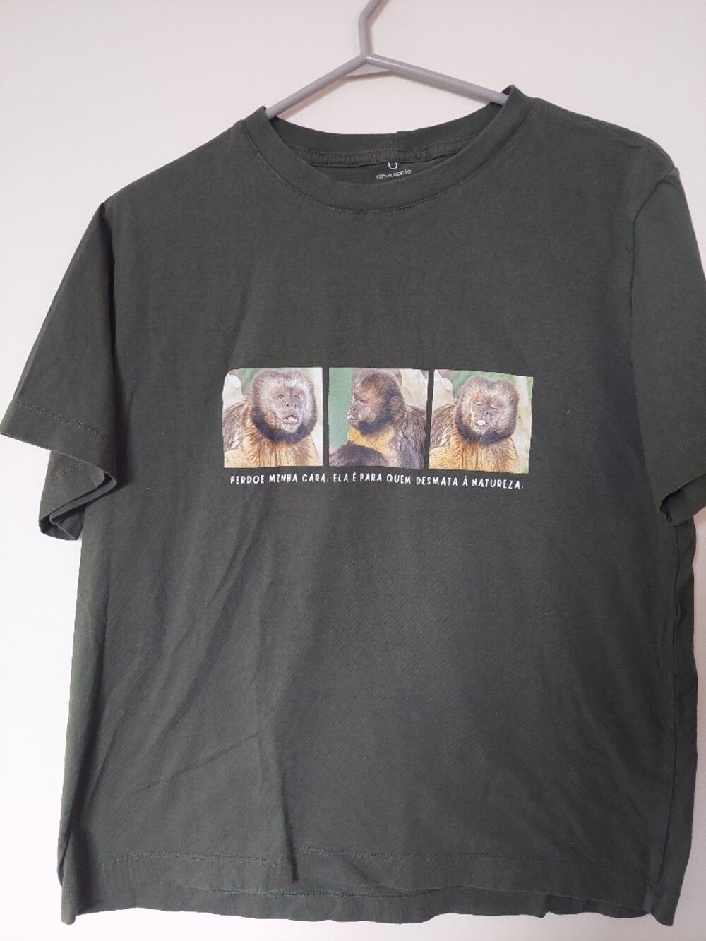 Unisex Dark Green Cotton Trilogiabio Refugio t-shirt Graphic of Monkey